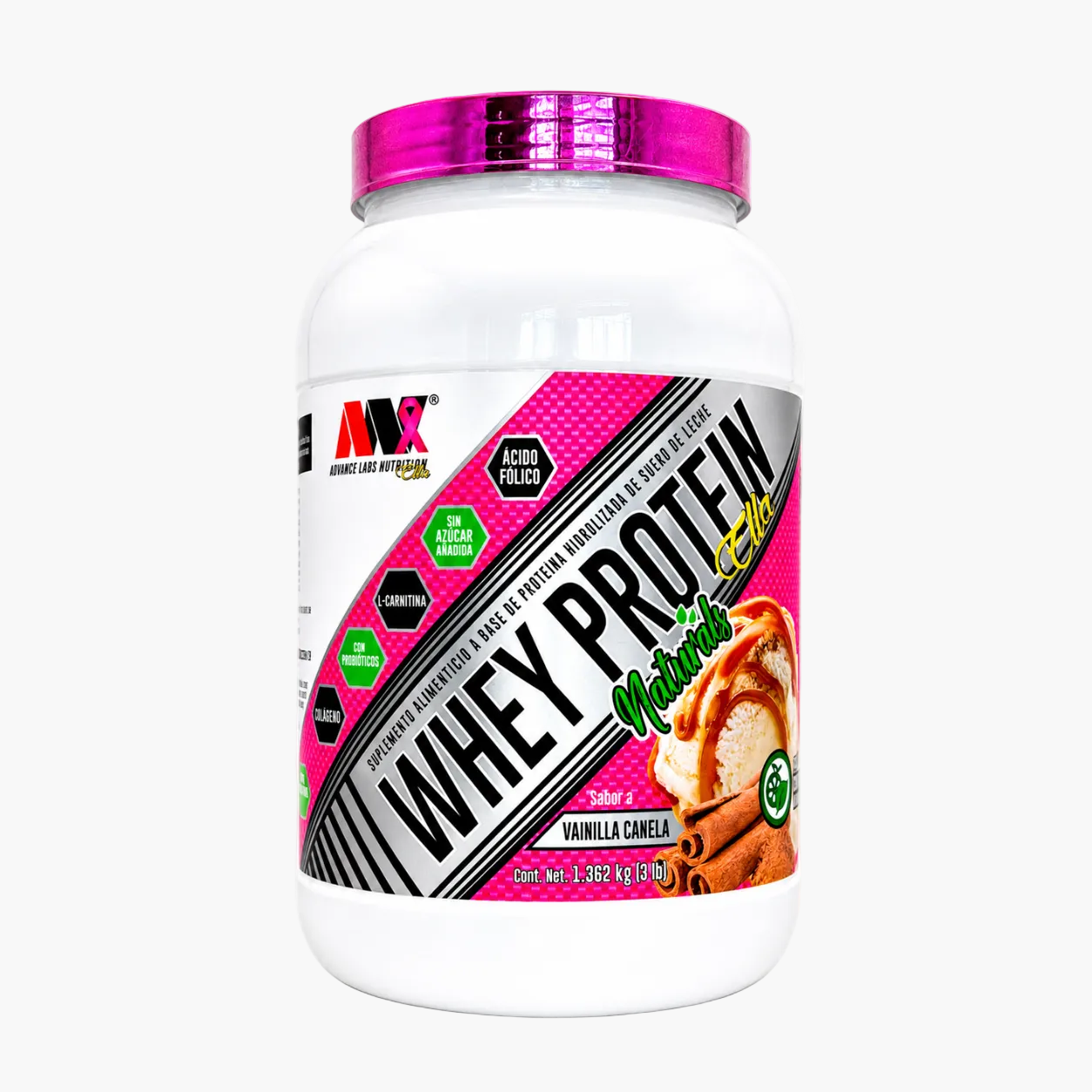proteina con l carnitina Proteína Whey Protein Ellas Naturals, Vainilla Canela 1.362 kg (3 lb)
