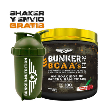 BCAA´S 2:1:1 Sabor Cereza 500 grs 100 serv. Bunker Nutrition + SHAKER GRATIS