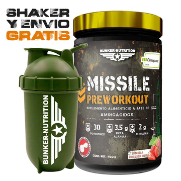 Missile Pre-workout con Creapure®️ Sabor Fresa-Guayaba + SHAKER GRATIS Bunker Nutrition
