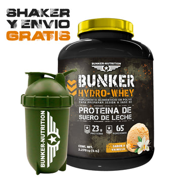 Hydro-whey Protein Sabor Chocolate 5 Lbs 65 Servicios. + SHAKER GRATIS Bunker Nutrition