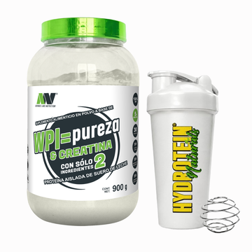 Proteína Aislada de Suero de Leche con Creatina Monohidratada Sin Sabor WPI=Pureza & Creatina (30 Servicios / Cont. Net. 900 g) – Advance Labs Nutrition + SHAKER