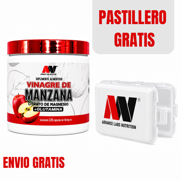 Vinagre de Manzana Citrato Magnesio Glutamina Salud Digestiva Advance Labs Nutrition 120 Cápsulas + Pastillero Gratis