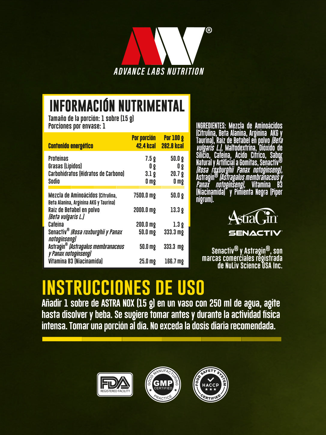 Preentreno Astra-Nox Caja con 20 sobres Advance Nutrition Sabor Gomitas