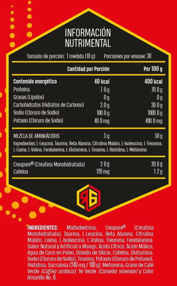 Aminos Energ-Y RedGold - Aminoácidos con Creapure® y Energía Sabor Mango (300g)