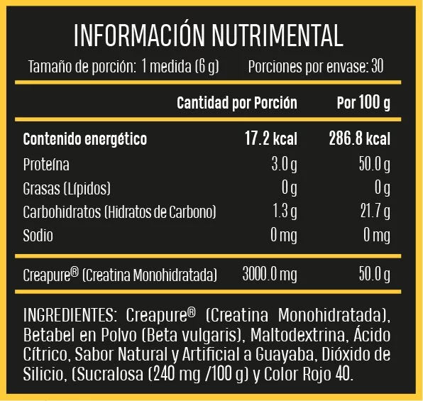 Creatina Betabel, 30 Porciones, 180g, Con ingrediente patentado Creapure ®️ – Red Gold