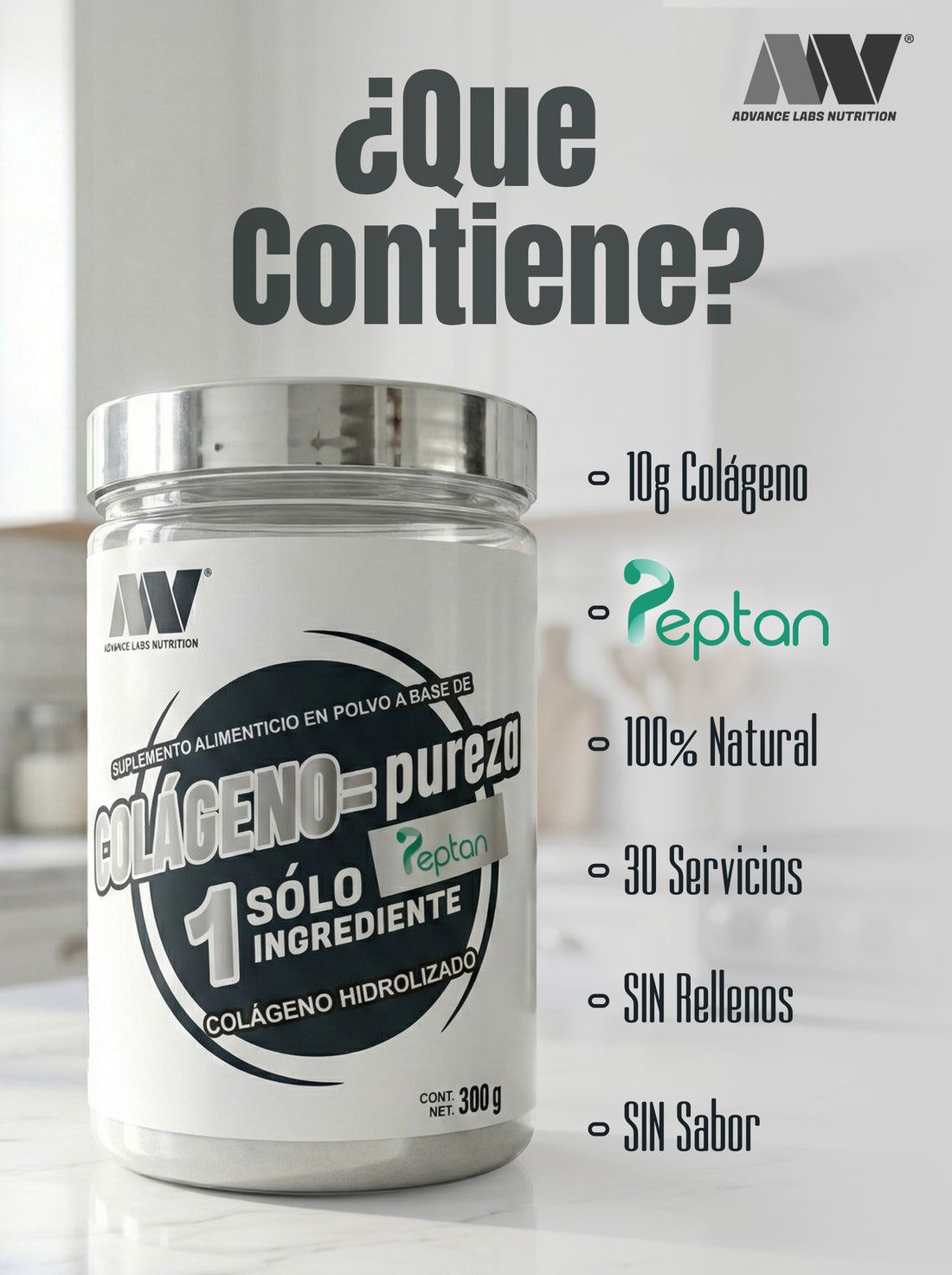 Colágeno Hidrolizado Pureza PEPTAN 1 Solo Ingrediente Sin sabor (300 g)