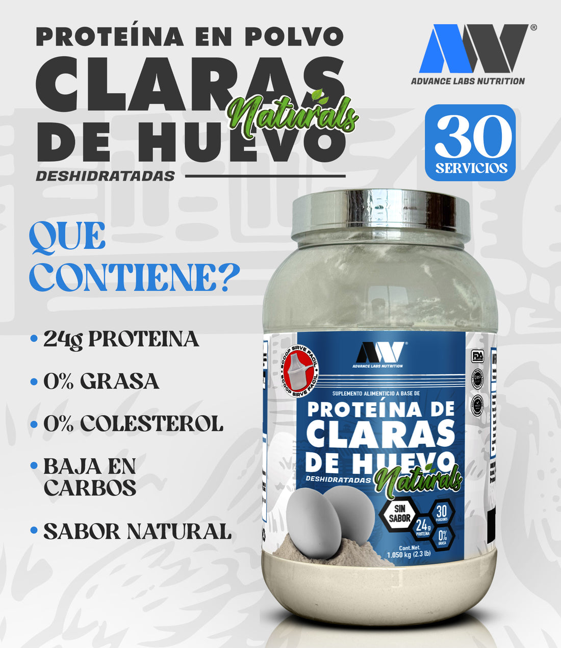 Proteína en polvo a base de claras de huevo deshidratadas versión Naturals SIN SABOR + Shaker 900 grs
