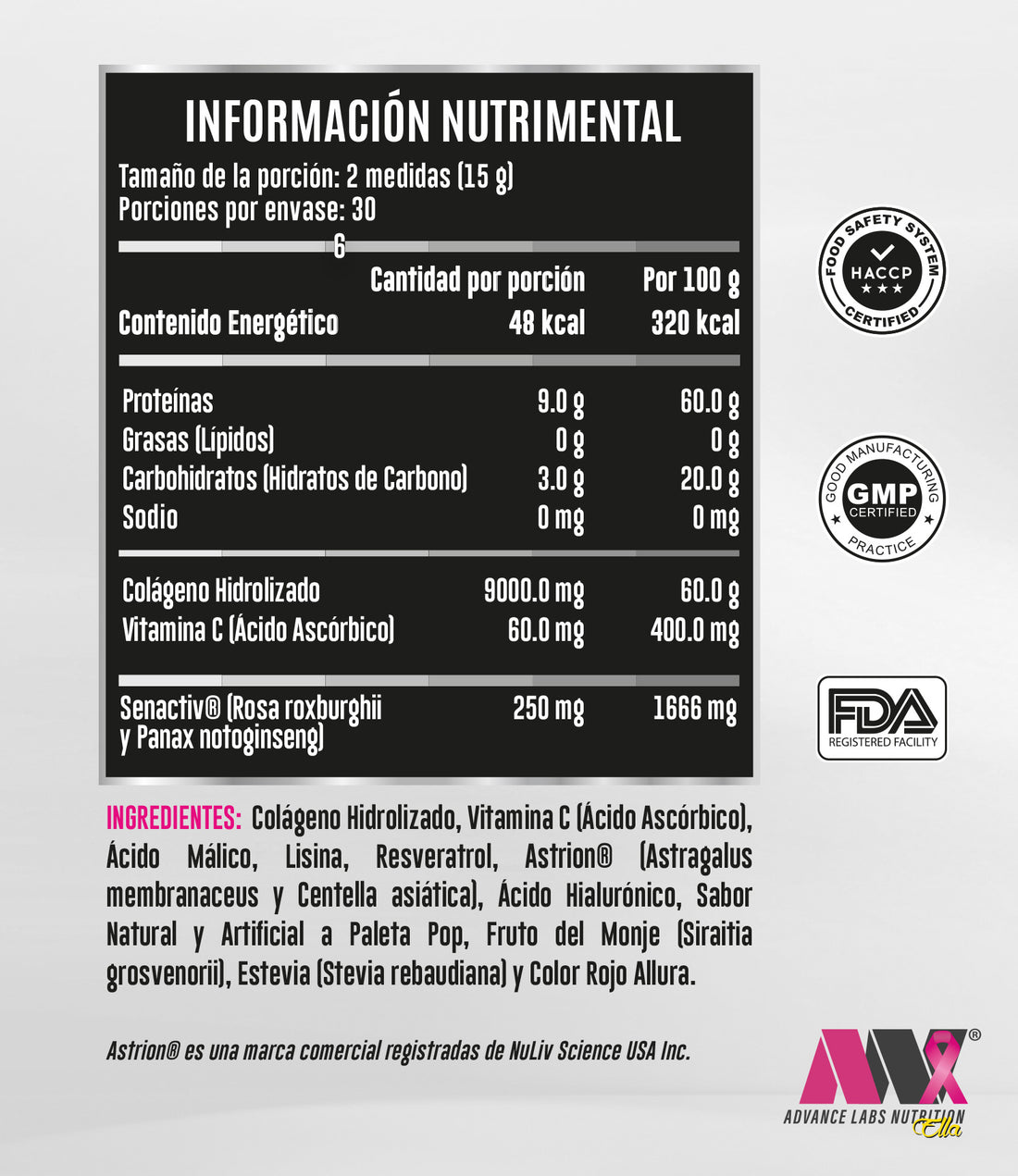 Colágeno Hidrolizado Naturals Advance Ella Stevia y Monk Fruit 450g