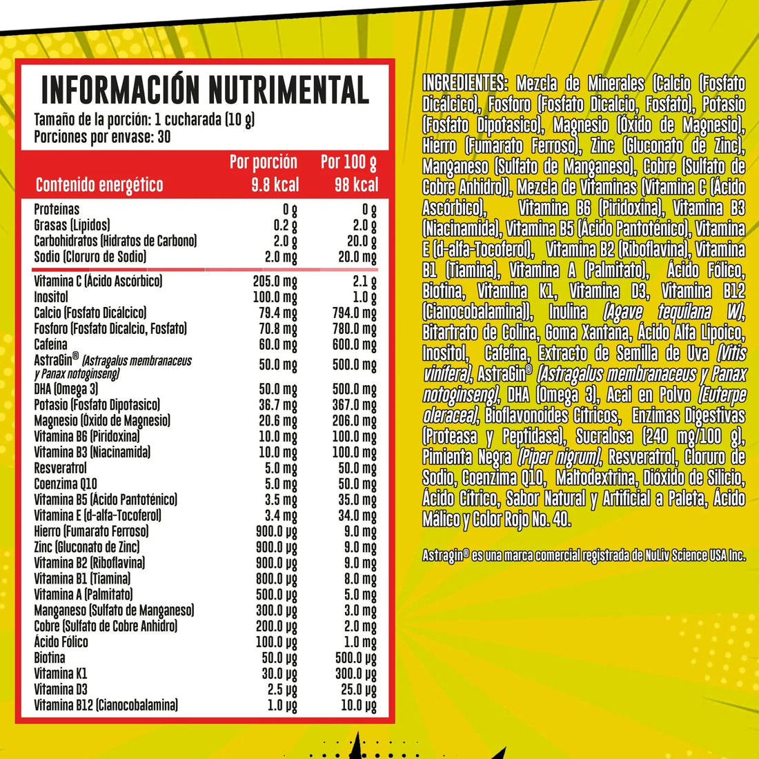 Vitaminas y Minerales con AstraGin, Inositol y Ácido Alfa Lipoico + SHAKER – 30 Servicios Comics Energy