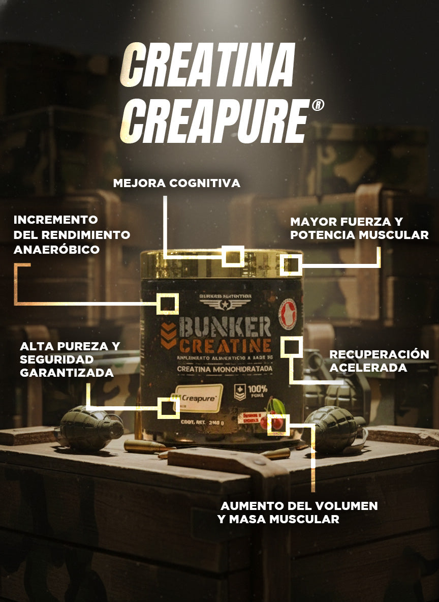 Creatina con Creapure ®️ 100% pura + SHAKER GRATIS Bunker Nutrition