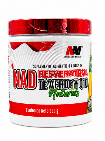 NAD, Resveratrol, Té Verde & Q10 (4 ANTIOXIDANTES EN 1) Endulzado con Stevia y Monk Fruit 300g. 60 Serv.