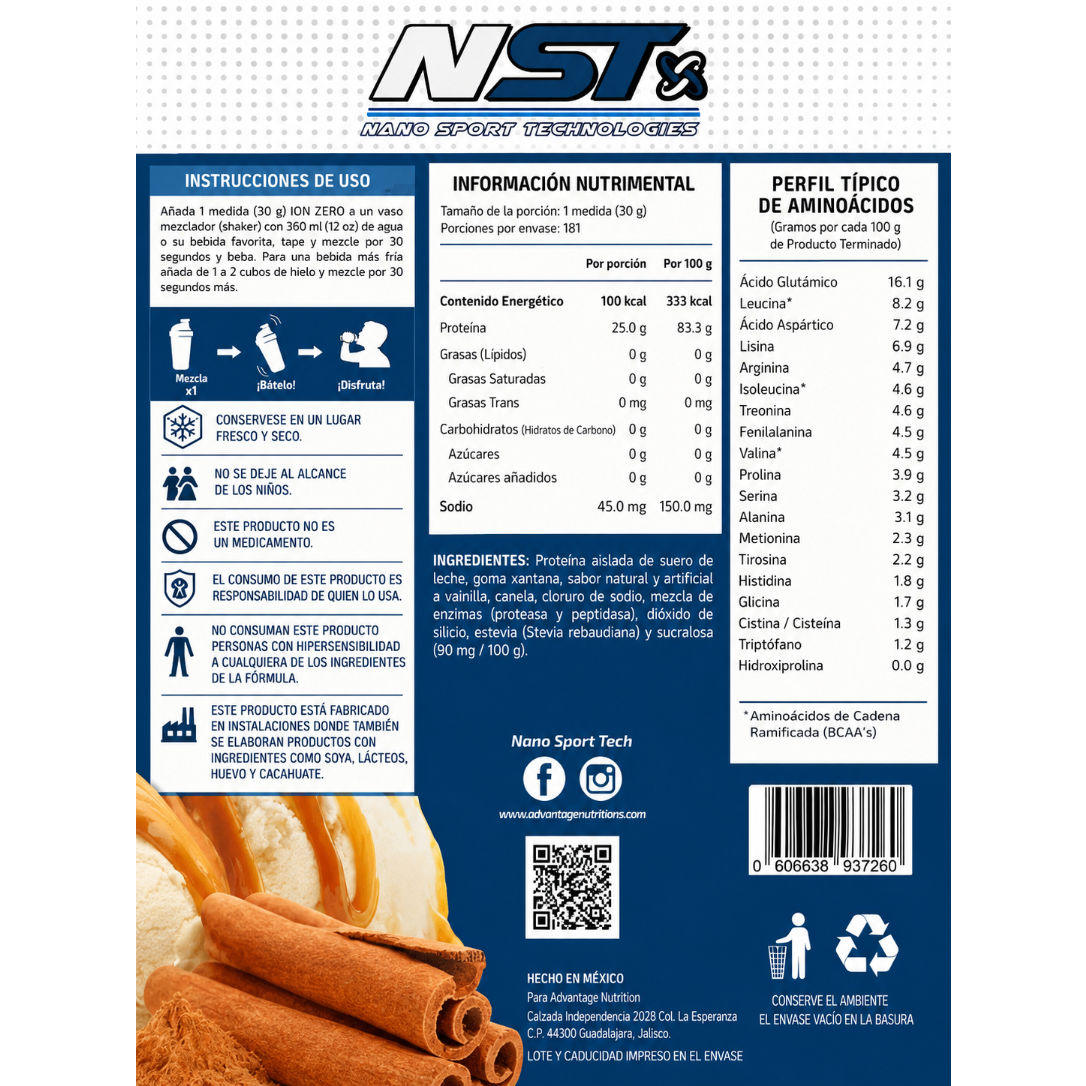 Ion-Zero Protein de NST – Proteína Aislada de Suero de Leche (Sabor Vainilla Canela, 181 Servicios) Costal
