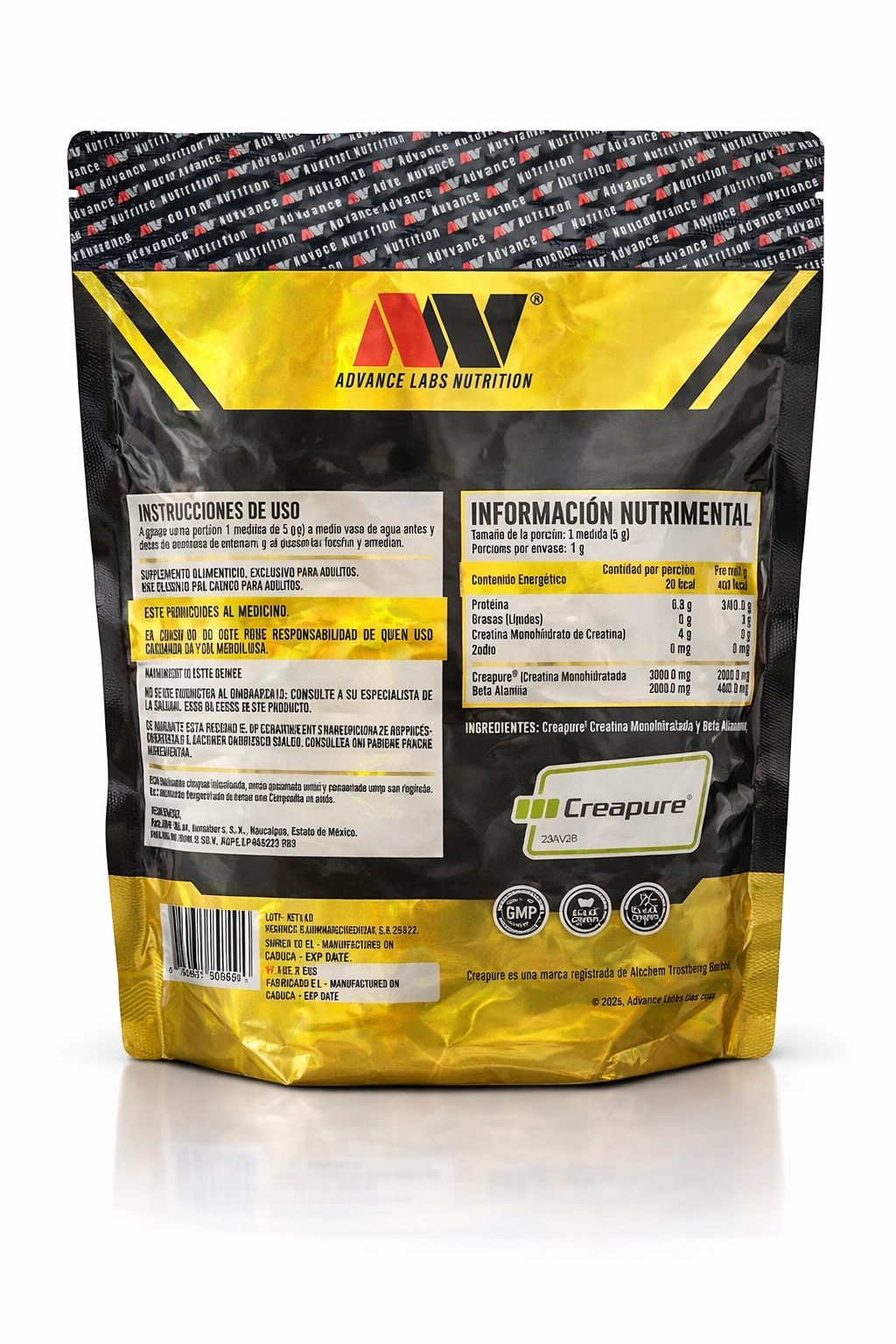 Creatina Creapure & Beta Alanina, 300g Sin Sabor 100% Alemana Advance Nutrition