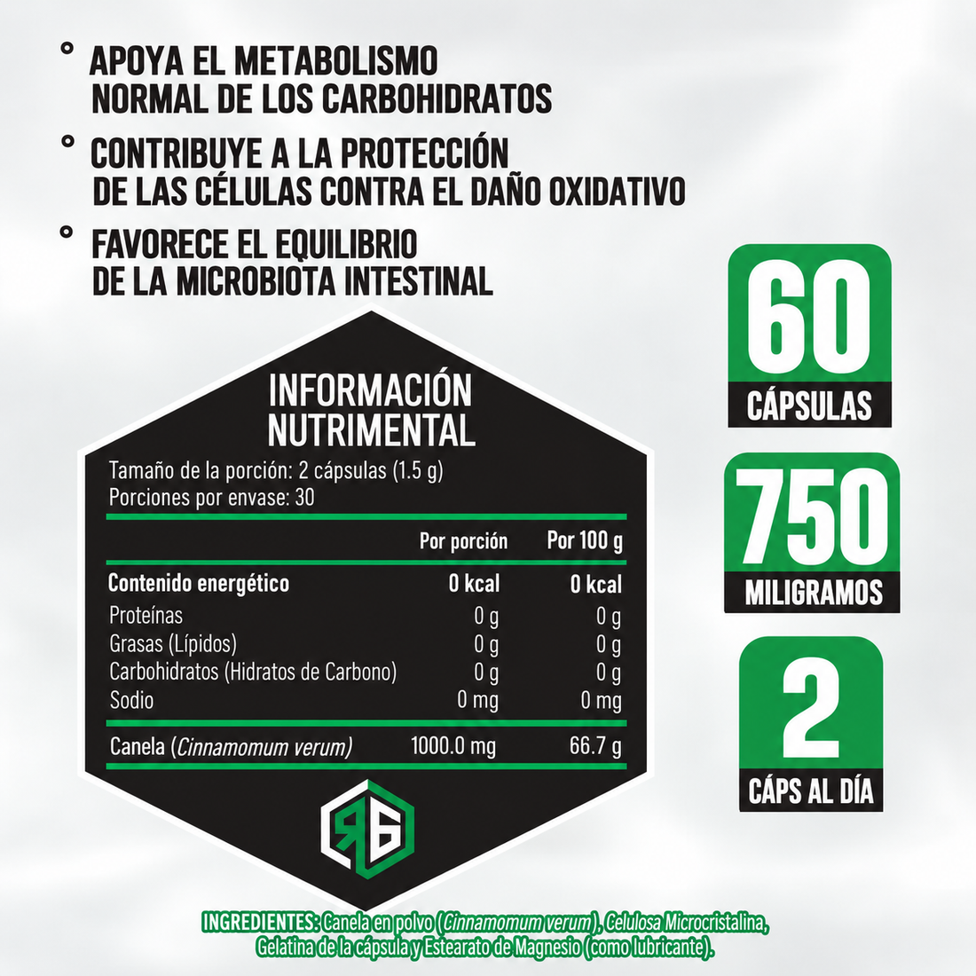 Canela 60 Cápsulas 750 mg c/u Red Gold Naturals