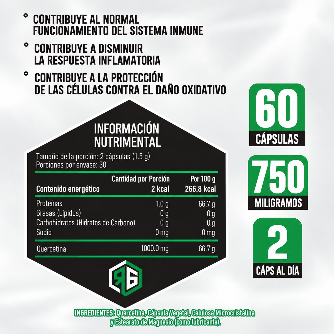Quercentina 60 Cápsulas 750 mg c/u Red Gold Naturals