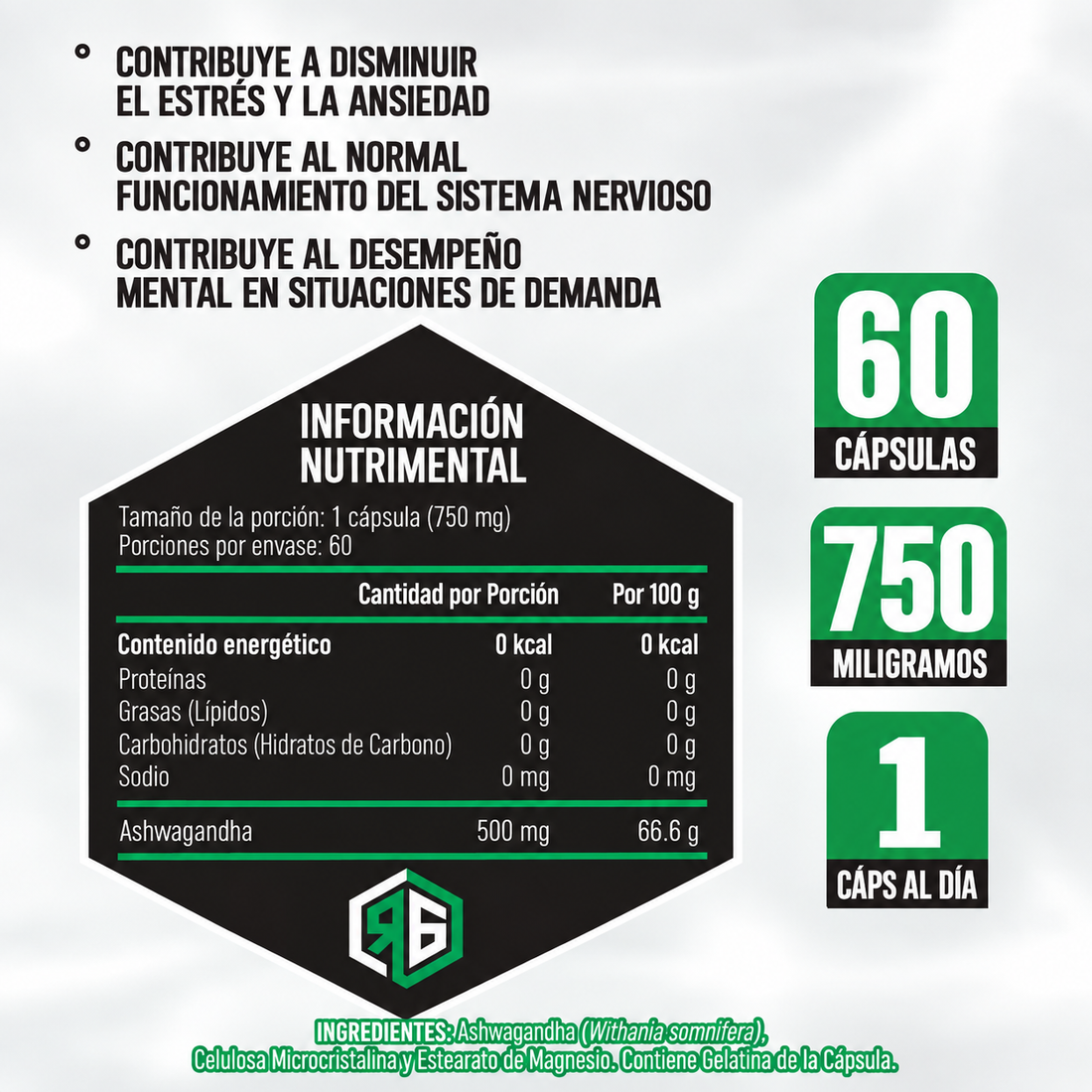 Ashwagandha 60 cápsulas de 750 mg Red Gold Naturals