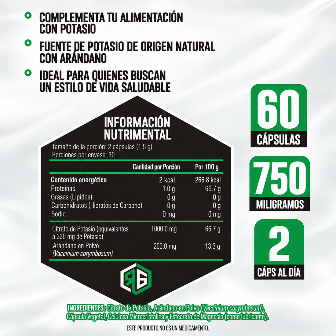 Citrato de Potasio 60 Cápsulas 750 mg c/u Red Gold Naturals
