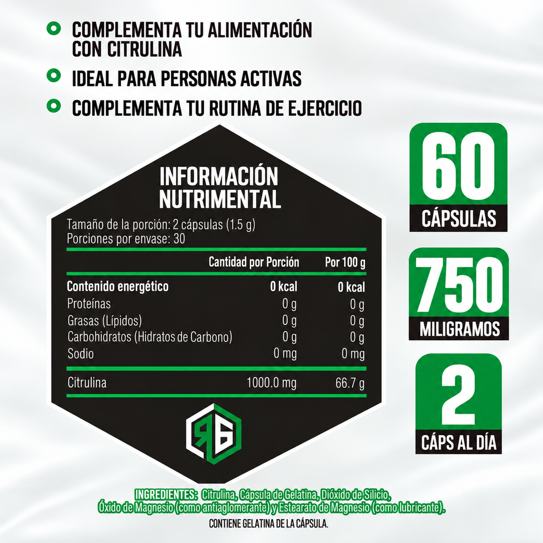 Citrulina 60 Cápsulas 750 mg c/u Red Gold Naturals