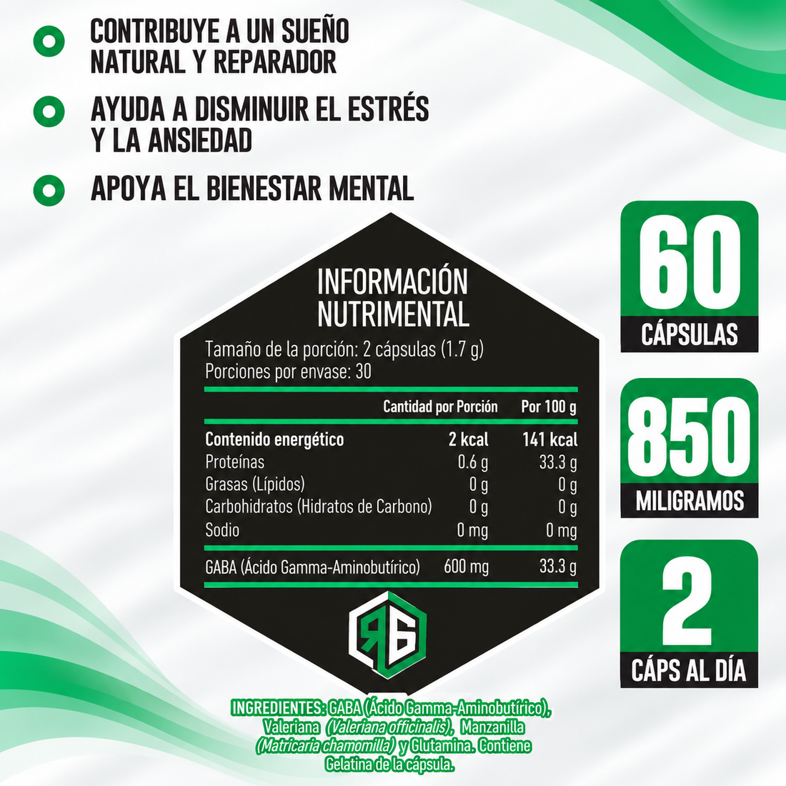 Inductor de Sueño 60 Cápsulas 850 mg c/u Red Gold Naturals