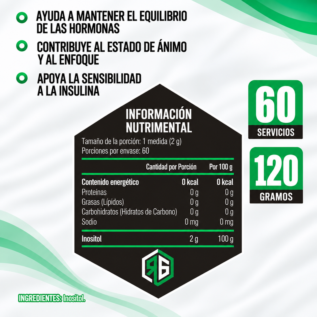 Inositol en polvo sin sabor 120 grs Red Gold Naturals