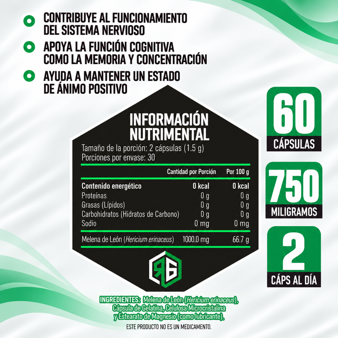 Melena de León 60 Cápsulas 750 mg c/u Red Gold Naturals
