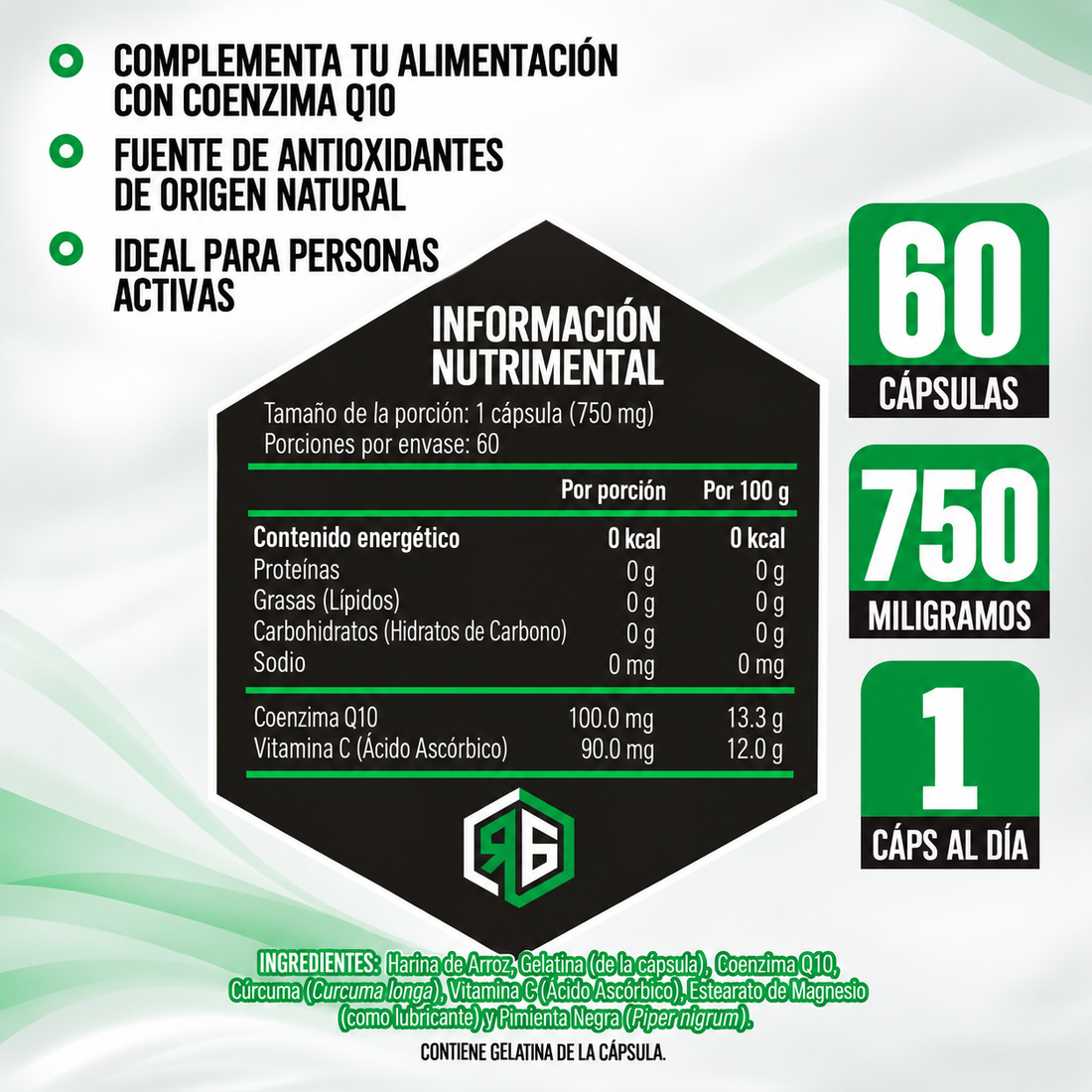 Coenzima Q10 60 Cápsulas 750 mg c/u Red Gold Naturals