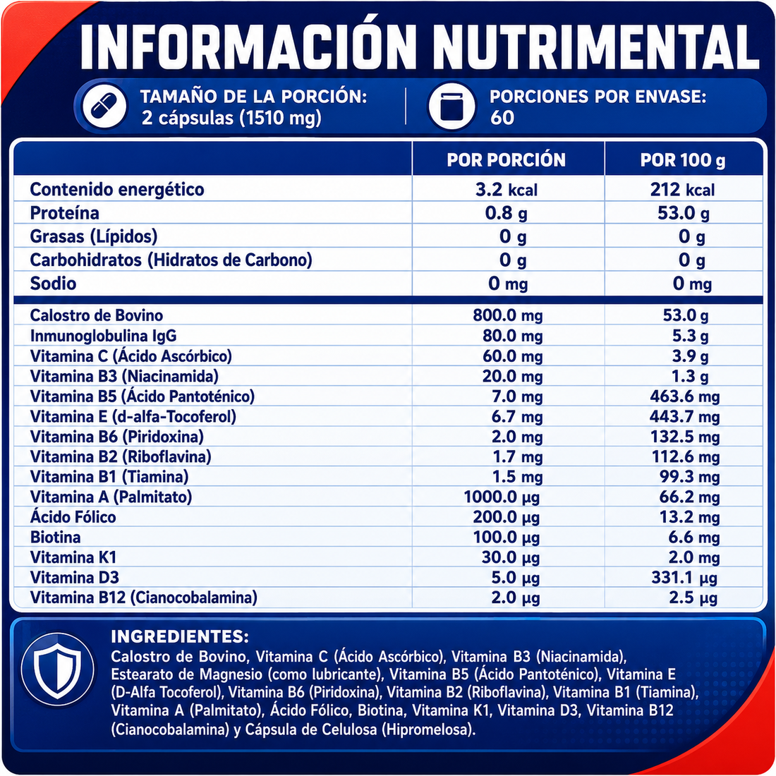 Calostro Bovino & Vitaminas NST (120 cápsulas de 750 mg c/u)