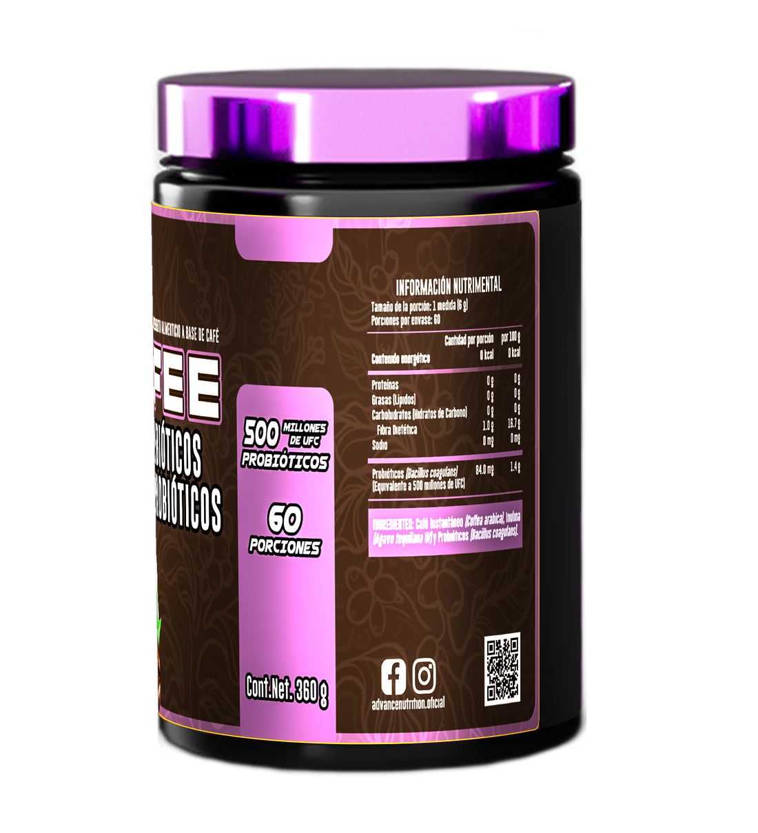 Coffee con Prebióticos y Probióticos 300 G /60 Serv. Advance Labs Nutrition