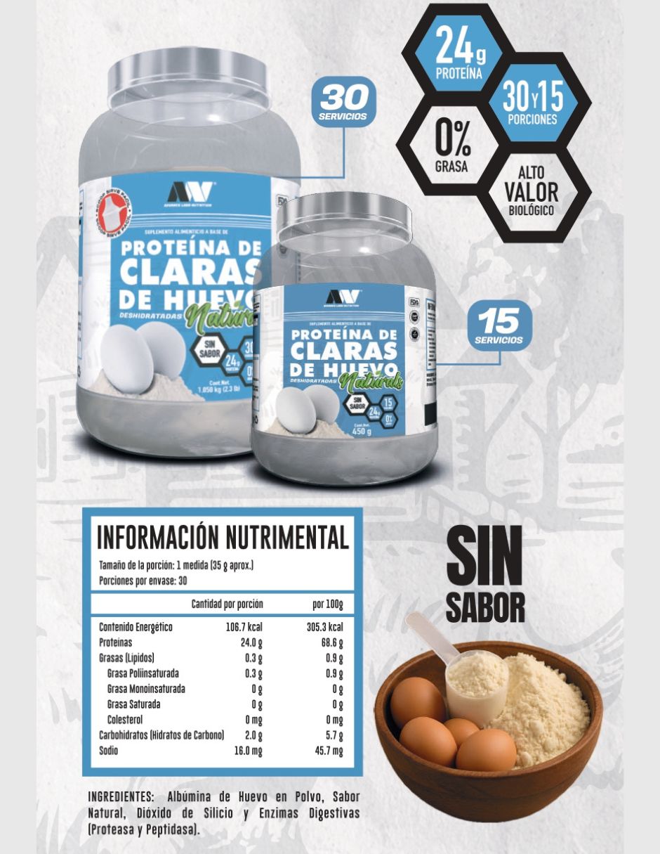 Proteína De Claras De Huevo Naturals Advance Nutrition Sin sabor 450g