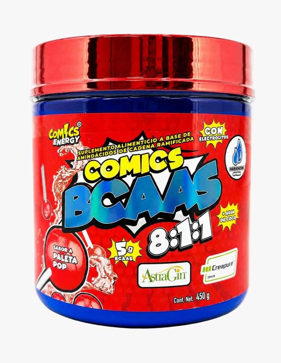 BCAAs 8:1:1 Aminoácidos con Creapure y AstraGin + SHAKER – 30 Servicios Comics Energy