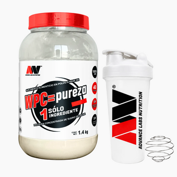 Proteína Suero de Leche WPC = pureza 1.4 kg, 1 Ingrediente Advance Nutrition + Shaker