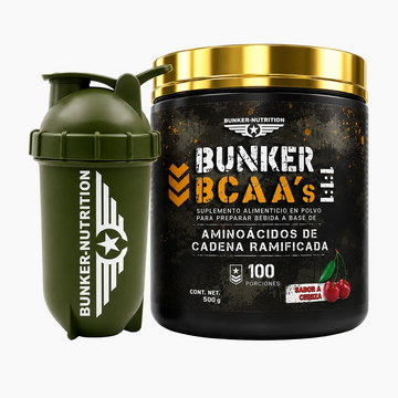 BCAA´S 2:1:1 Sabor Cereza 500 grs 100 serv. Bunker Nutrition + SHAKER GRATIS