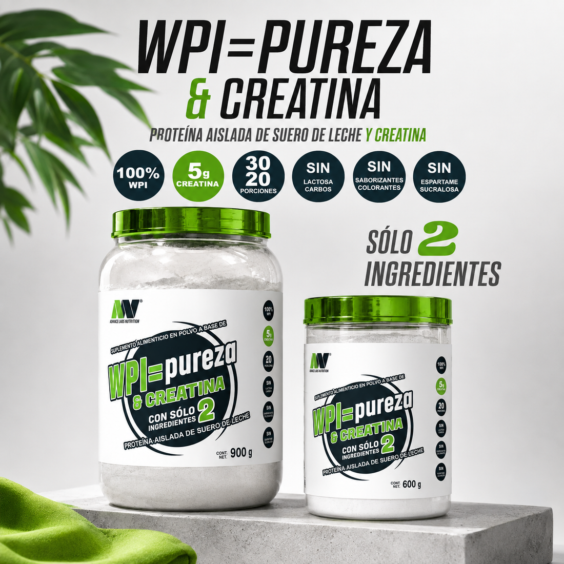 Proteína Aislada de Suero de Leche con Creatina Monohidratada Sin Sabor WPI=Pureza & Creatina (15 Servicios / Cont. Net. 600 g) – Advance Labs Nutrition