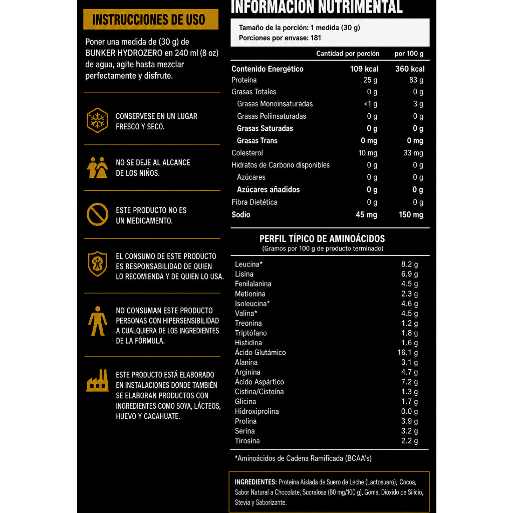 Bunker Hydrozero – Proteína Aislada de Suero de Leche (Sabor Chocolate de Barra, 181 Servicios) Costal)