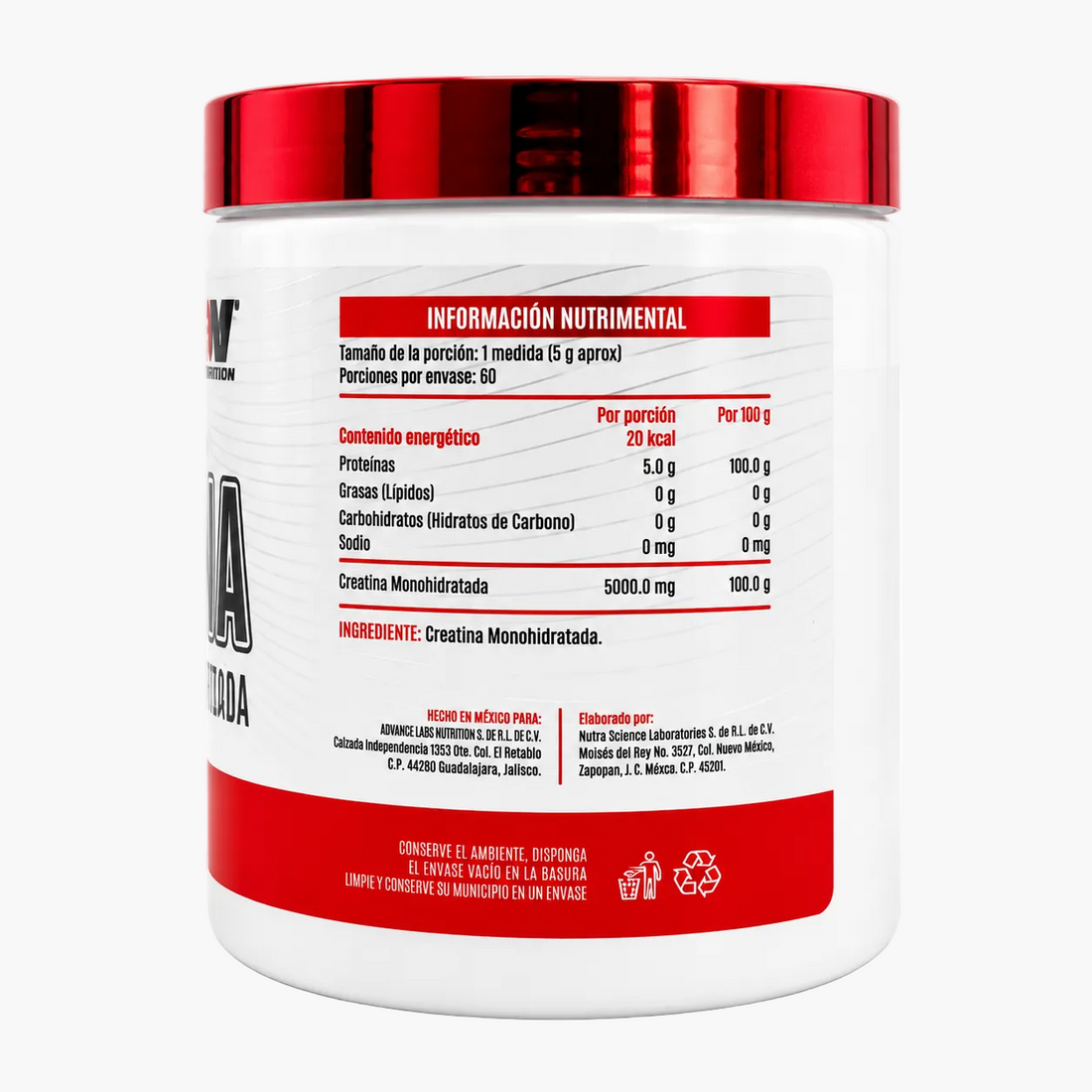 Creatina Monohidratada Advance Labs Nutrition – Rendimiento y Fuerza (300 g)