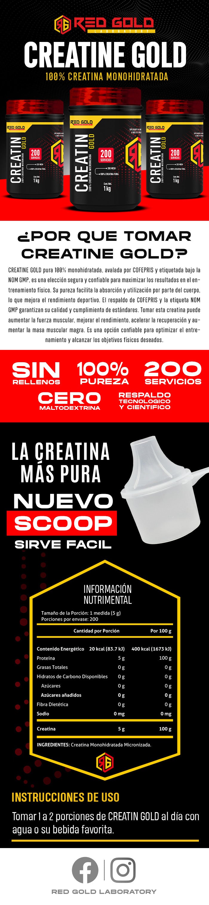 Creatina Bag 500Gr, 200 Servicios – Red Gold