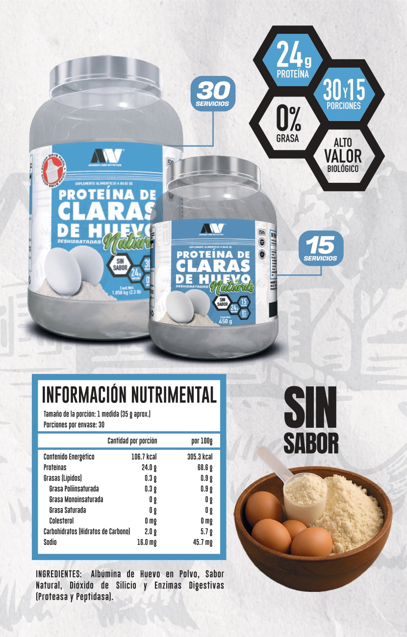 Proteína en polvo a base de claras de huevo deshidratadas versión Naturals SIN SABOR + Shaker 900 grs