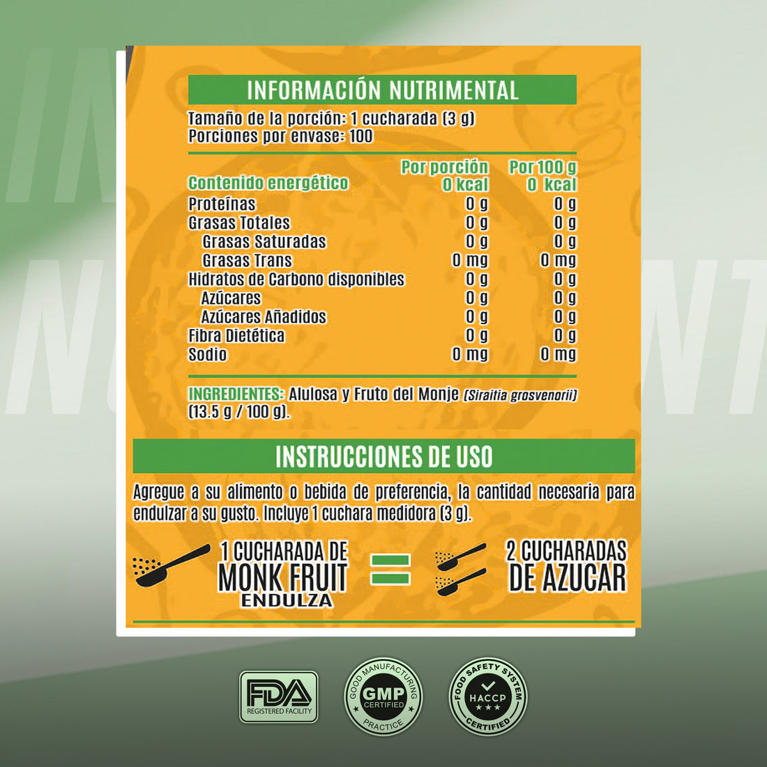 Endulzante Monk Fruit Natural Keto Sin Calorías 300g Advance Labs Nutrition