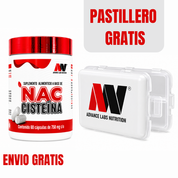NAC Cisteína Antioxidante Celular Advance Labs Nutrition 60 Cápsulas + Pastillero Gratis