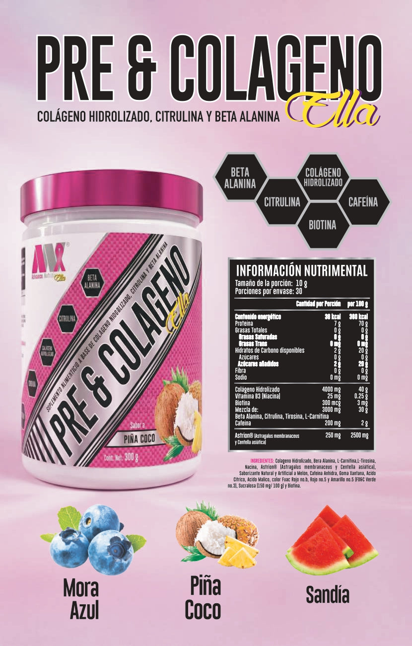 Pre Entreno & Colageno – 30 Servicios, Advance Nutrition Ella Entrenamiento + Bienestar