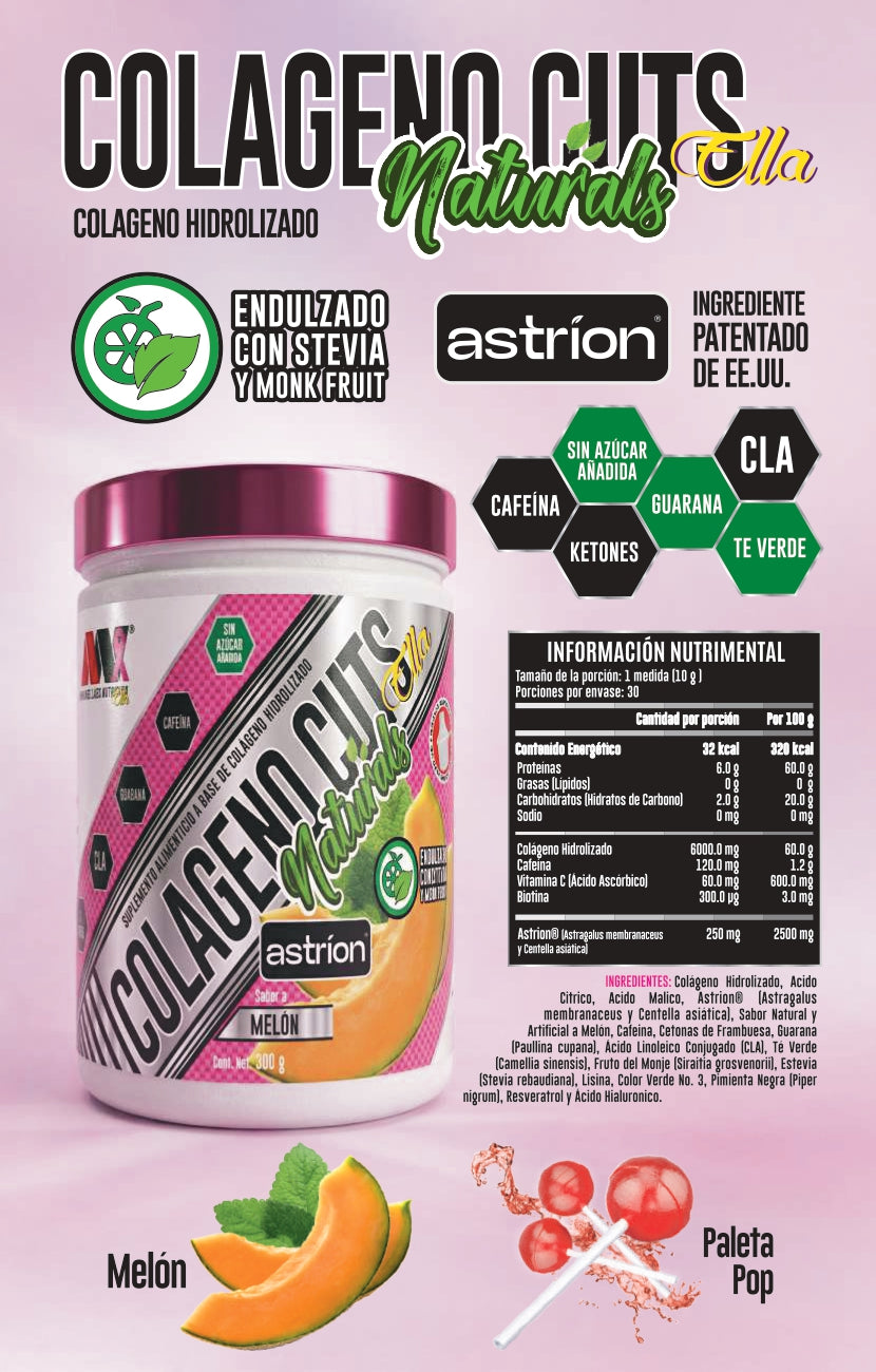 Colágeno Hidrolizado con Astríon, CLA, Cafeína, Cero Azúcar Añadida Colageno Cuts Naturals Ella (30 Porciones) – Advance Labs Nutrition