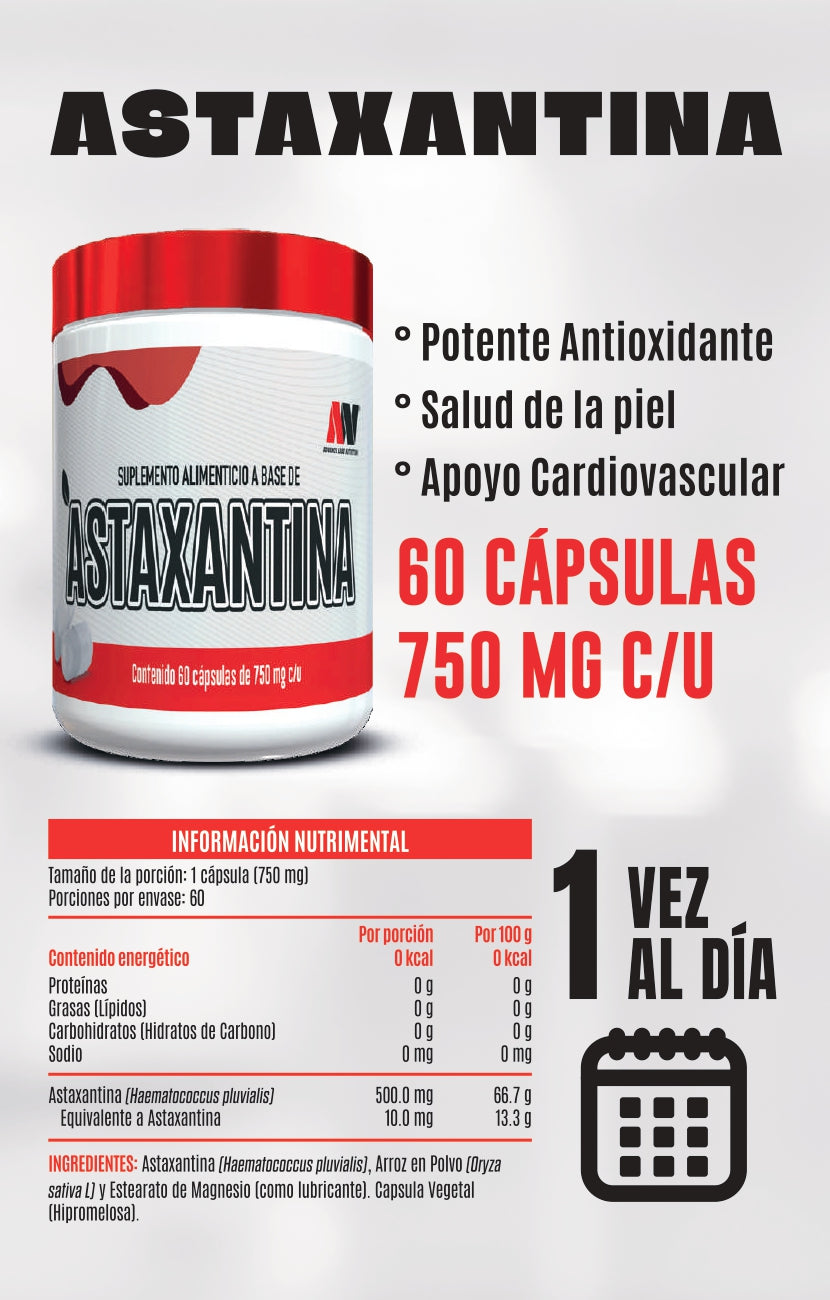 Astaxantina Potente Antioxidante Advance Labs Nutrition 60 Cápsulas + Pastillero Gratis