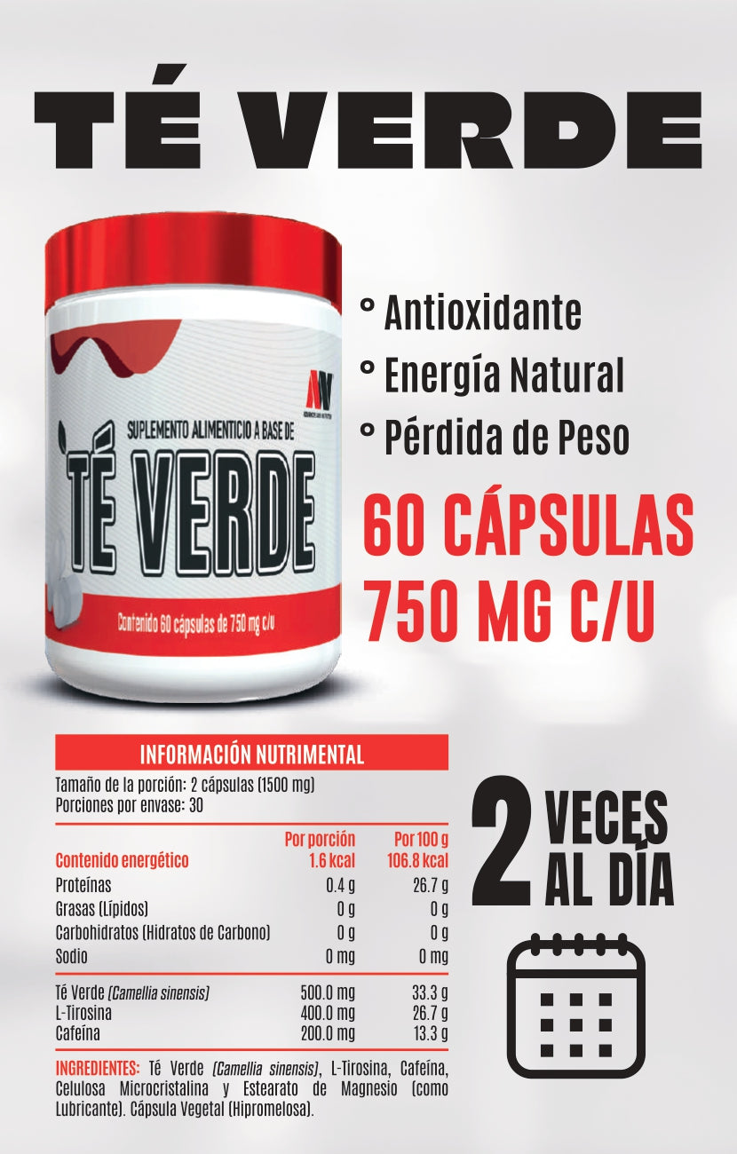 Té Verde Antioxidante y Metabolismo Advance Labs Nutrition 60 Cápsulas + Pastillero Gratis