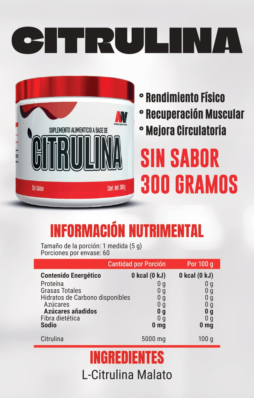 Citrulina En Polvo 300g 60 Serv. Advance Labs Nutrition
