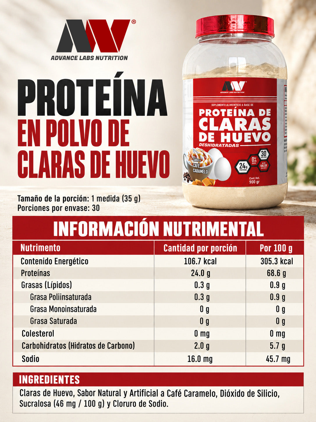 Proteína de Claras de huevo deshitradas, 30 Servicios + Shaker - Advance Nutrition