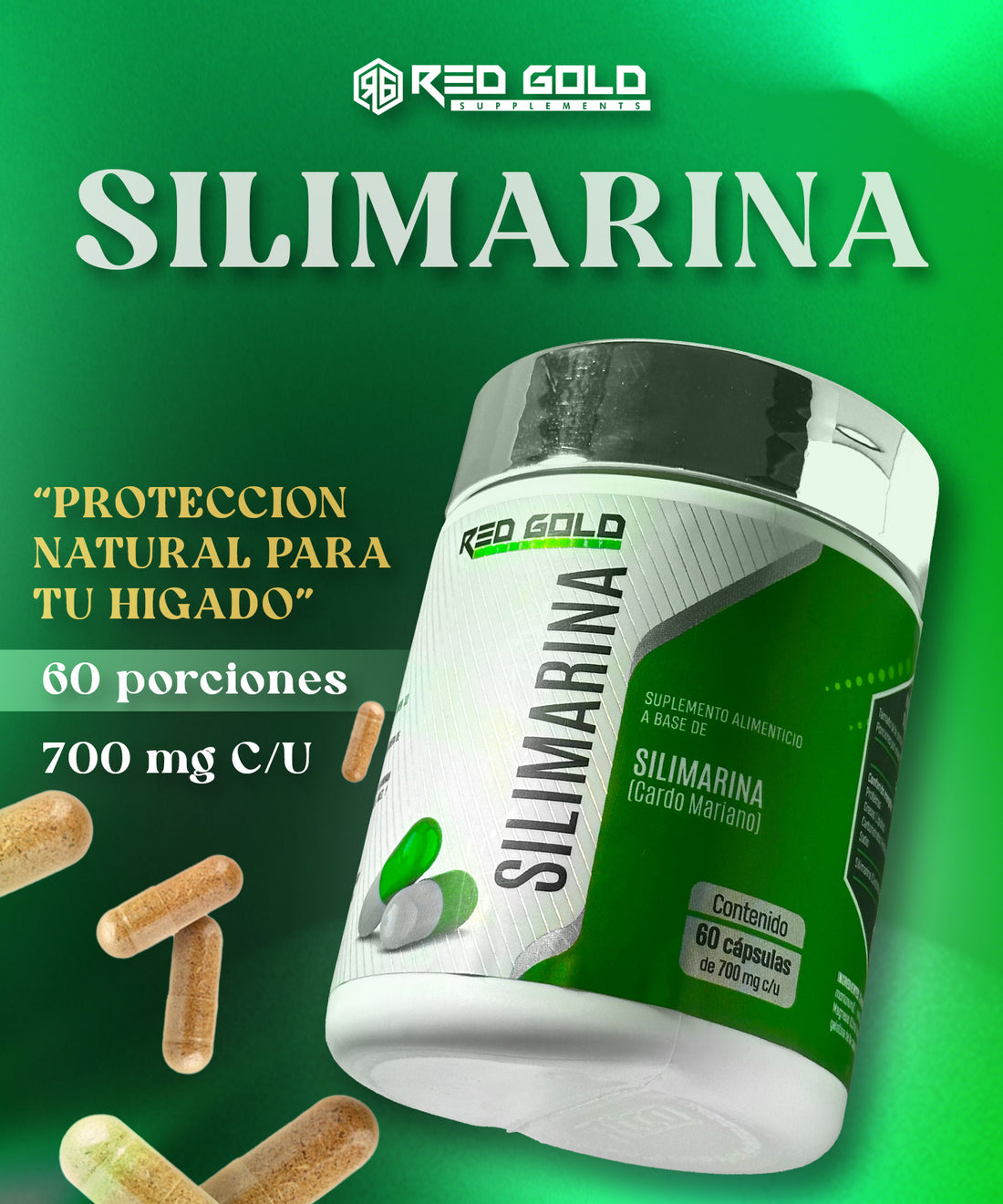 Silimarina 60 Cápsulas 700 mg c/u Red Gold Naturals