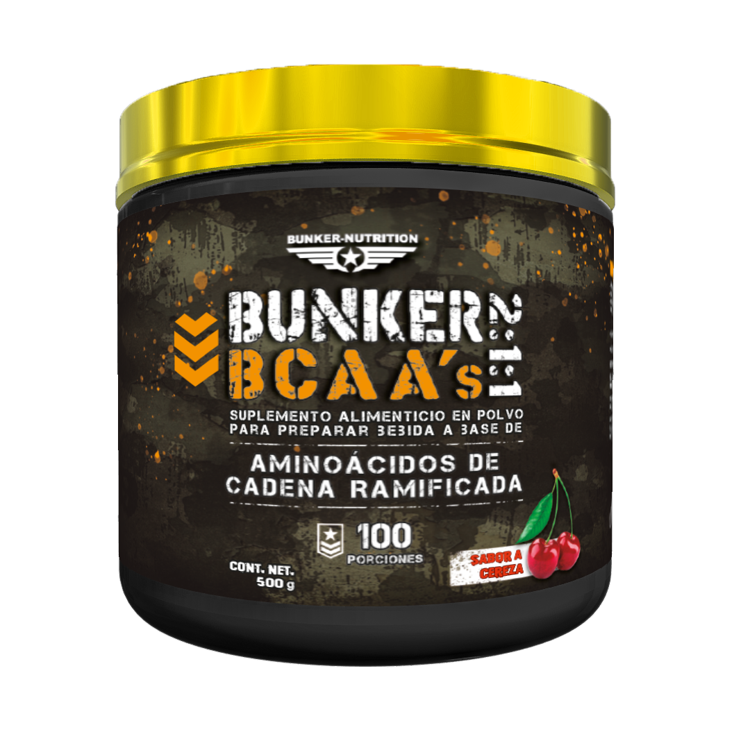 BCAA´S 2:1:1 Sabor Cereza 500 grs 100 serv. Bunker Nutrition + SHAKER GRATIS