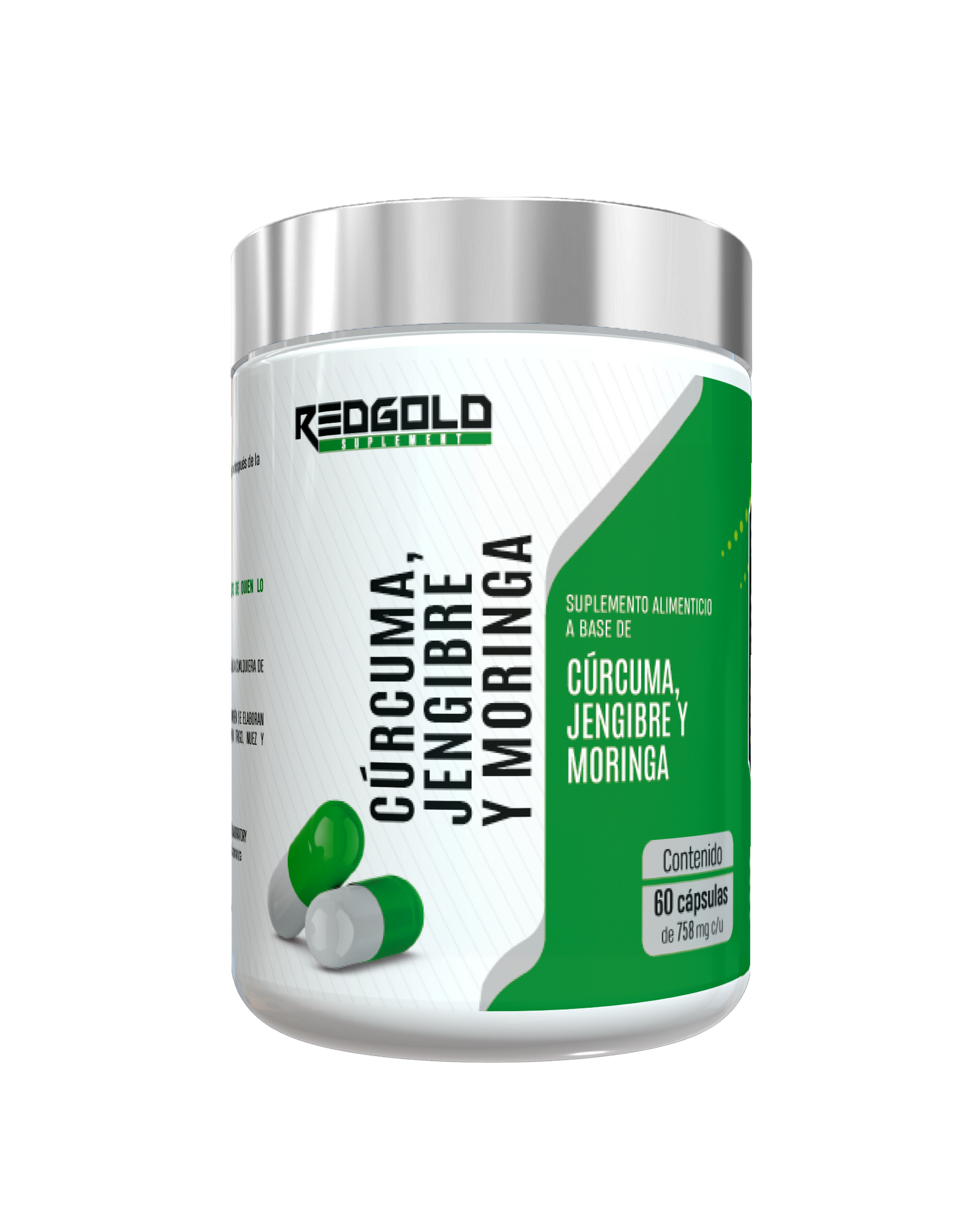 Curcuma, Jengibre y Moringa 60 Cáps 758 mg c/u RG Naturals