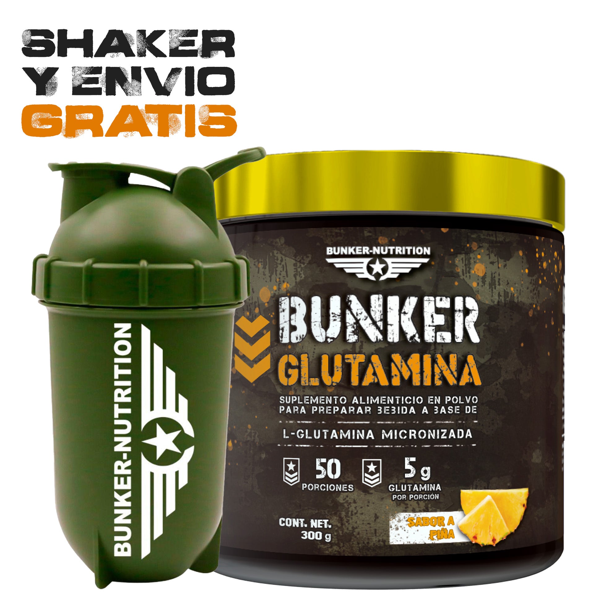Glutamina Micronizada 50 serv. + SHAKER GRATIS Bunker Nutrition