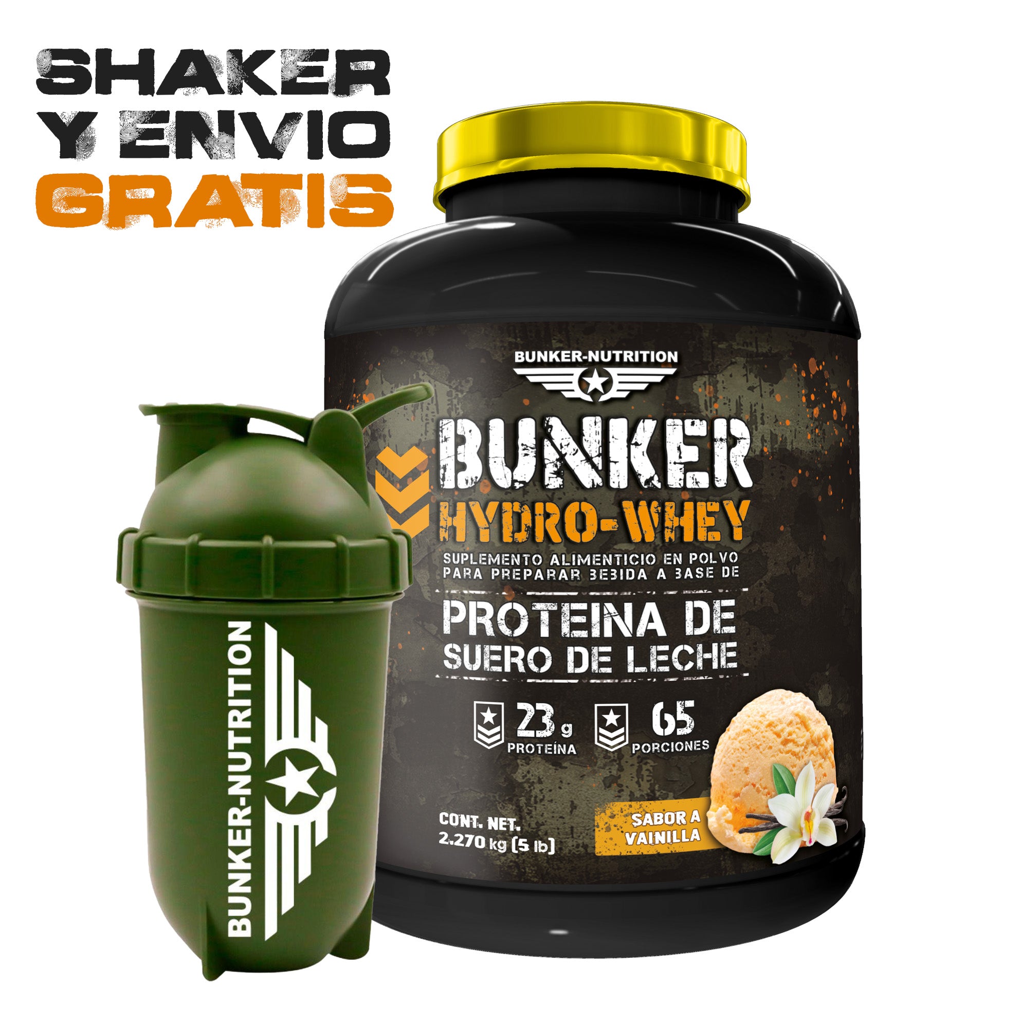 Hydro-whey Protein Sabor Chocolate 5 Lbs 65 Servicios. + SHAKER GRATIS Bunker Nutrition